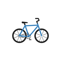 A simple, stylized illustration of a blue bicycle with black tires, pedals, and handlebars, set against a plain white background
