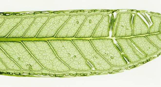 Leaf venation pattern under magnification showcasing intricate structure and delicate green hue