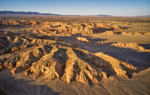 Breathtaking Aerial View of a Stunning Desert Landscape at Golden Hour