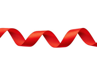A vibrant red satin ribbon curled in a continuous wave pattern, isolated on transparent background for design element use