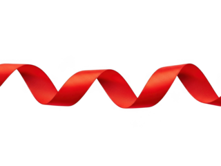 A vibrant red satin ribbon curled in a continuous wave pattern, isolated on transparent background for design element use