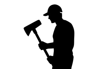 Silhouette of Labor: A rugged figure, silhouetted against a plain background, stands poised with a heavy axe, ready to undertake the demanding task. Evoking strength, determination.