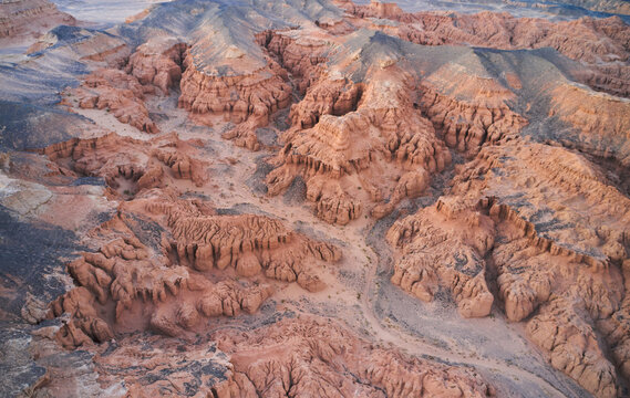 A Stunning Aerial View Showcasing a Colorful Desert Canyon Landscape