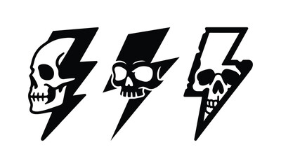 Skull in Lightning Bolt Vector Illustration, Edgy Electric Skeleton Head, Retro Rock Aesthetic, and Thunderstorm Mascot for Apparel Design