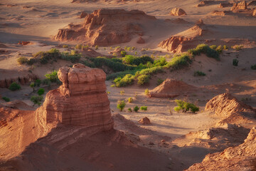 Stunning Desert Landscape with Unique Rock Formations and Greenery