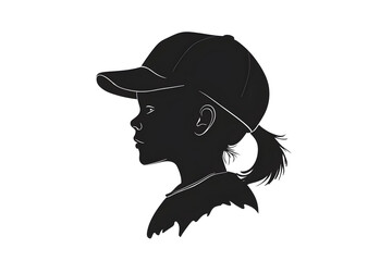 Youthful Silhouette: A stylized monochrome silhouette of a child, captured in profile wearing a cap. Reflecting a sense of innocence, simplicity and youth.