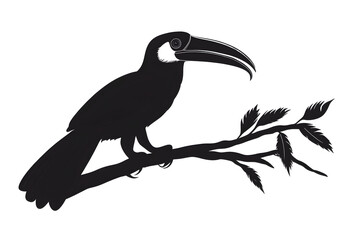 Toucan on a Branch: A striking silhouette of a toucan perched gracefully on a tree branch, its distinctive beak and form highlighted against a neutral background. A scene of nature's simple beauty.