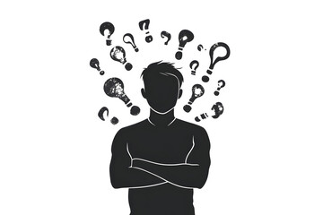 Uncertainty and Introspection: A silhouetted figure is surrounded by a cloud of question marks, signifying confusion and contemplation. 