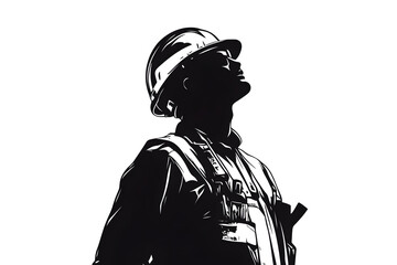 Hopeful Silhouette of a Construction Worker: A determined construction worker gazes upwards, a symbol of ambition and the relentless pursuit of progress.