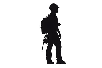 Silhouette of a Construction Worker: A striking silhouette of a construction worker, geared up with equipment, ready for a day on the job. The stark contrast highlights the worker's form and strength.