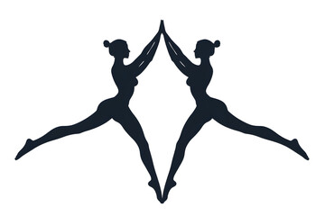 Synchronized Movement: Two figures move in perfect harmony, a testament to balance and poise. Their silhouette evokes a sense of fluid motion and symmetry. 