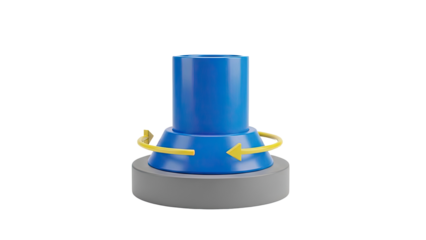 3D render of a blue cylindrical object with a rotation indicator