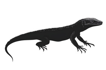 Obraz premium Shadowed Reptile: An illustration of a majestic Komodo dragon, its dark silhouette poised in a moment of stillness.