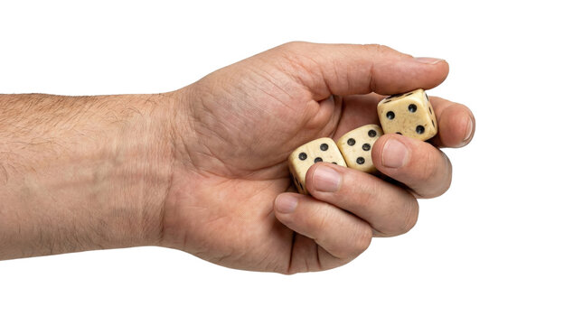 Hand Holding Three Vintage Dice For Gambling