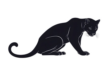 Obraz premium Black Panther Silhouette: A sleek, powerful panther in a crouching pose, its form outlined in bold black against a minimalist backdrop. The panther's intensity captures the allure of the wild.