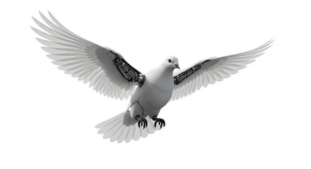 Fototapeta premium Majestic white dove with robotic wings in flight