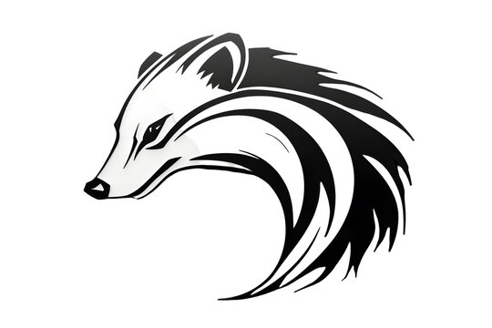 Badger Silhouette: A stylized black and white illustration of a badger in profile, featuring intricate line work and a clean aesthetic. 