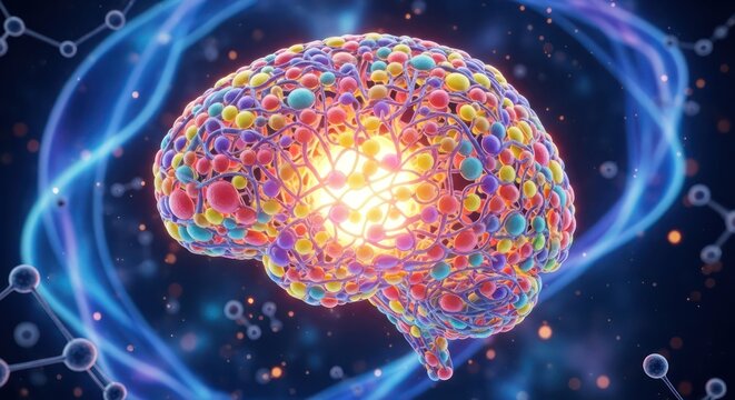 Vibrant conceptualization of cognitive function highlighting neural networks and creativity - Powered by Adobe