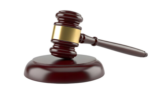 Judge gavel on sound block with gold band