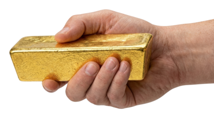 Hand Holding Heavy Gold Bullion Bar