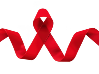 Red awareness ribbon symbol for hiv aids support and solidarity isolated on transparent background