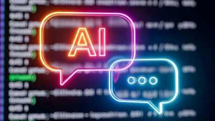 Neon AI Chat Icon Representing Artificial Intelligence Communication