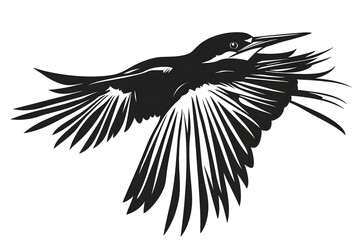 Obraz premium Soaring Silhouette: A striking silhouette of a kingfisher takes flight, its wings spread wide in graceful motion, against a minimalist backdrop.