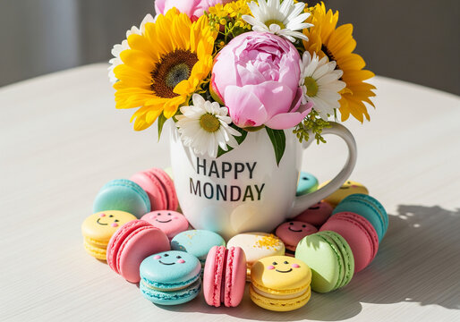 Brighten up your monday with colorful macarons and flowers