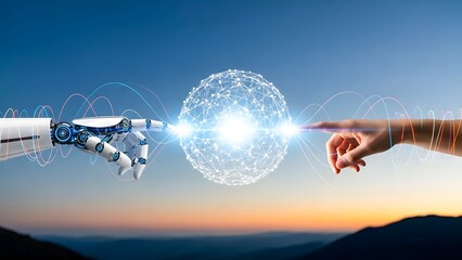 Human and Artificial Intelligence Connection in Technology Concept