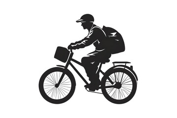 Naklejka premium Delivery Cyclist in Action: A silhouette captures a cyclist in motion, delivering packages efficiently. Symbolizing speed and dedication in transportation.