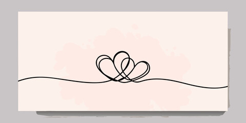 Abstract minimalist art featuring a continuous line forming heart shapes on a pink background