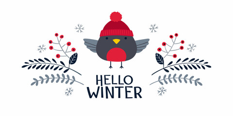 A charming winter bird illustration with foliage and festive greetings © John Lee