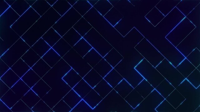 Abstract blue neon geometric line background on dark backdrop loop for motion graphics, intros, corporate explainers. 