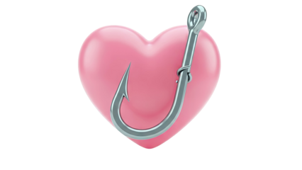 Fishing hook catches pink heart