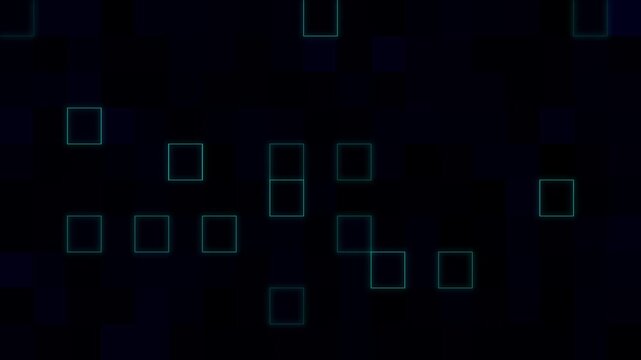 Abstract digital background with floating glowing squares on dark backdrop loop for motion graphics, intros, corporate explainers. 