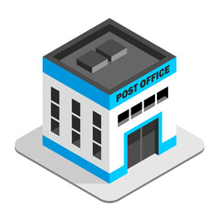 Isometric Post office building. Simple, clean design. Isolated on white background. Flat style