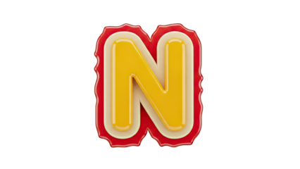 3D Yellow Letter N with Red Border