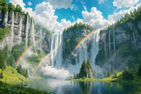 Fantasy Waterfall Defying Gravity - The Skyfall Cascade Flowing Upwards into the Sky
