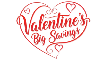 Ornamental Red Heart Vector with "Valentine's Big Savings" Calligraphy Text Graphic isolated PNG with Transparent Background