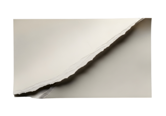 Torn edge of a piece of white paper on a plain surface isolated on transparent background