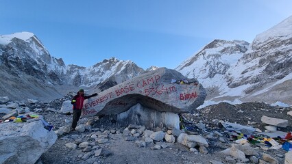 Mount Everest Base Camp A Climber's Triumph Amidst Breathtaking Himalayan Scenery