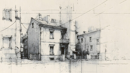 Obraz premium architectural sketch background with pencil-style drawing.