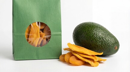 Fresh avocado and dried fruit snacks: a healthy and delicious combination for a balanced diet.