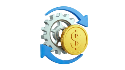 Financial Mechanism: Gear, Dollar Coin, and Arrows