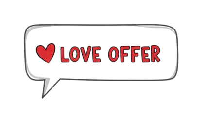 Doodle speech bubble vector with red heart and bold red text "LOVE OFFER" isolated for design isolated PNG with Transparent Background