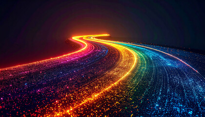 Vibrant Path of Light: A mesmerizing display of colorful lights tracing a winding pathway, evoking a sense of wonder and forward motion, against a dark backdrop.