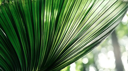 Elegant Green Palm Leaf Against Soft Bokeh Background in Lush Tropical Environment