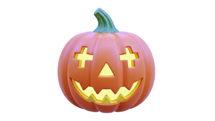 3D Rendered Jack-o'-lantern with Glowing Face on White Background