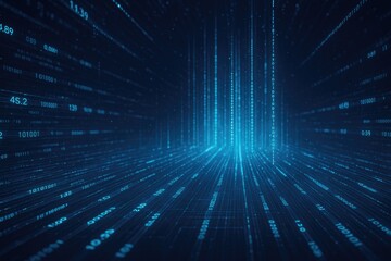 Digital data flow abstract background with binary code streams and numbers, tech visualization.