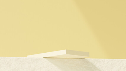 Minimal yellow 3D podium background with clean geometric platform and soft lighting for product display, cosmetic and skincare mockups, packaging design, and modern branding. Warm tones provide wide c